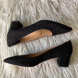 Viajiyu Black Suede Pointed Toe Textured Leather Block Heel Pumps Size 40